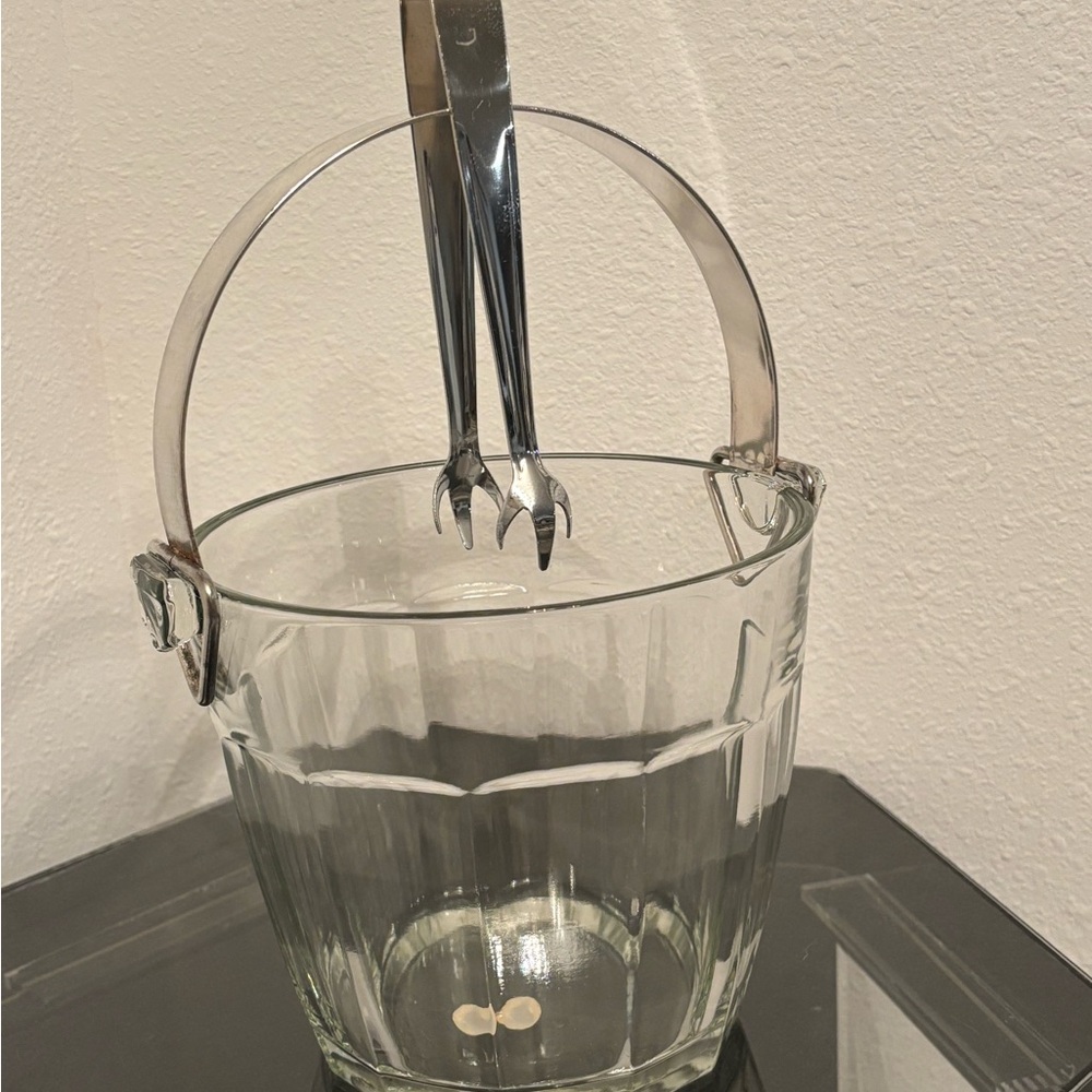 Godinger Clear Glass Ice Bucket with Silver Tongs